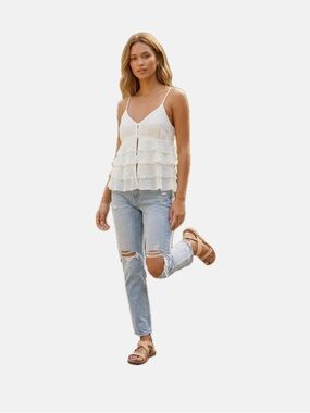 Kirious Los Angeles Tiered White lace Top